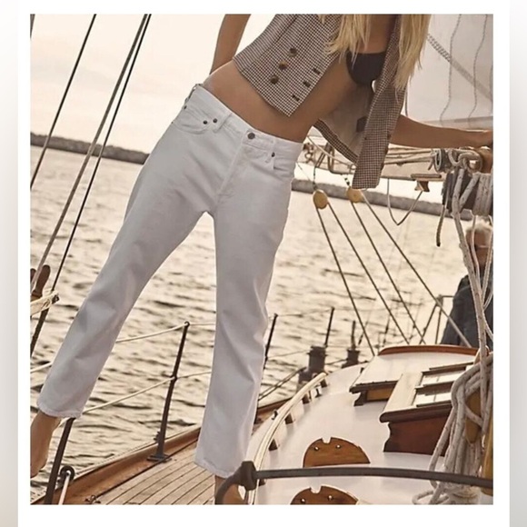 New Agolde Parker Straight Jeans White Milkshake Plus Size 32 Button Fly - Picture 2 of 12